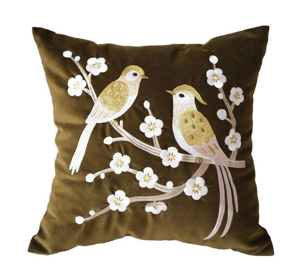 Embroidered birds cushion, Decorative Pillows for Couch, Vintage Decorative Pillows, Modern Throw Pillows for Bedroom, Decorative Pillow Arrangement Ideas for Couch-Silvia Home Craft
