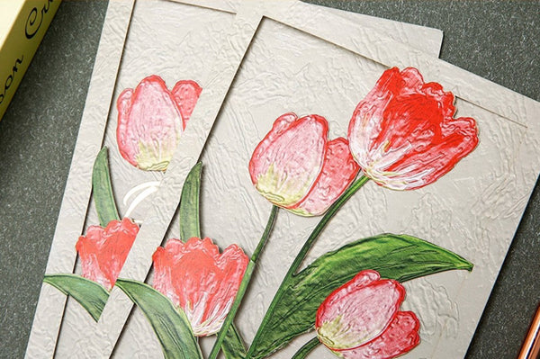 Creative Birthday Greeting Card, Tulip Flower Greeting Cards, Beautiful Greeting Cards to Friends, Original Handmade Greeting Cards-Silvia Home Craft