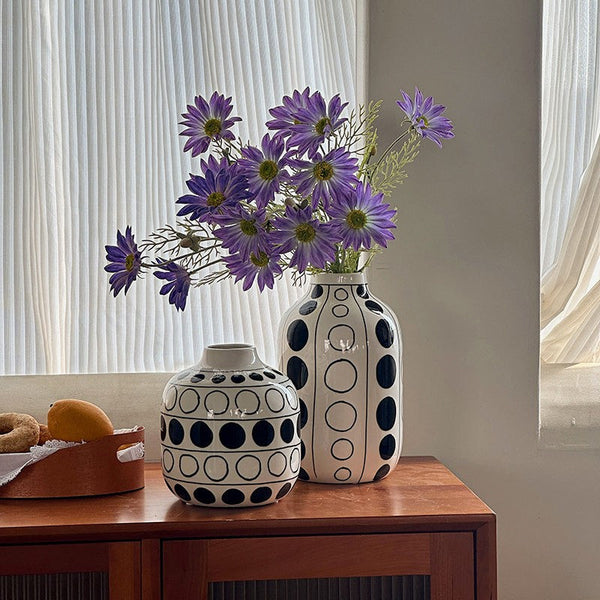 Ceramic Bud Vases, Black and White Polka Dot Flower Vase, Small Flower Vases on Table, Modern Porcelain Flower Vases, Handmade Water Holding Flower Vases-Silvia Home Craft