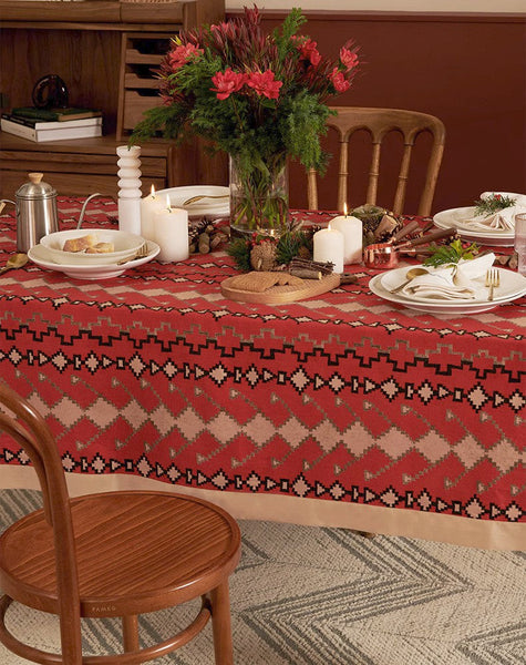 Red Christmas Holiday Tablecloth for Oval Table, Large Modern Rectangle Tablecloth for Dining Room Table, Square Table Covers for Kitchen, Farmhouse Table Cloth for Round Table-Silvia Home Craft