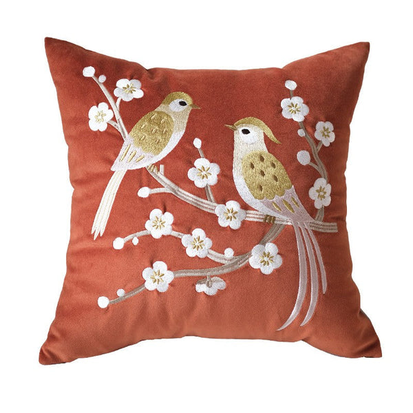 Modern Throw Pillows for Bedroom, Decorative Pillows for Couch, Vintage Decorative Pillows, Embroidered Birds Cushion, Decorative Pillow Arrangement Ideas for Couch-Silvia Home Craft