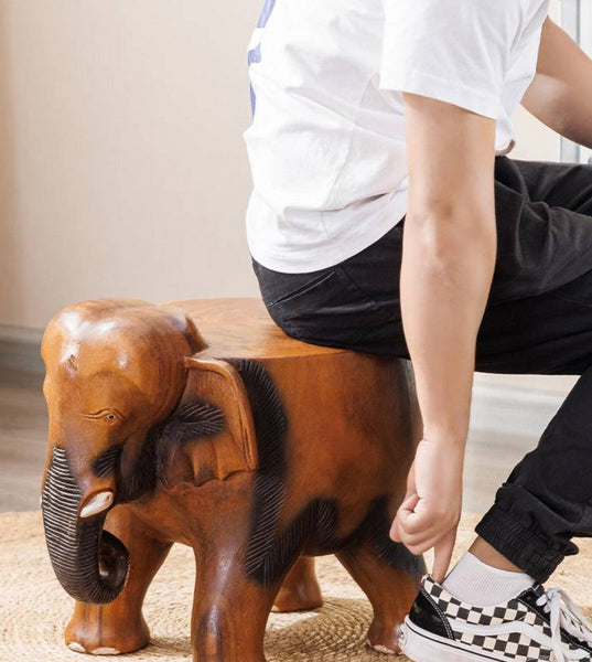Handmade Solid Wood low Stool, Elephant Wooden Stool, Elephant Sofa Stool, Dining Table Stool, Creative Shoe-changing Stool-Silvia Home Craft