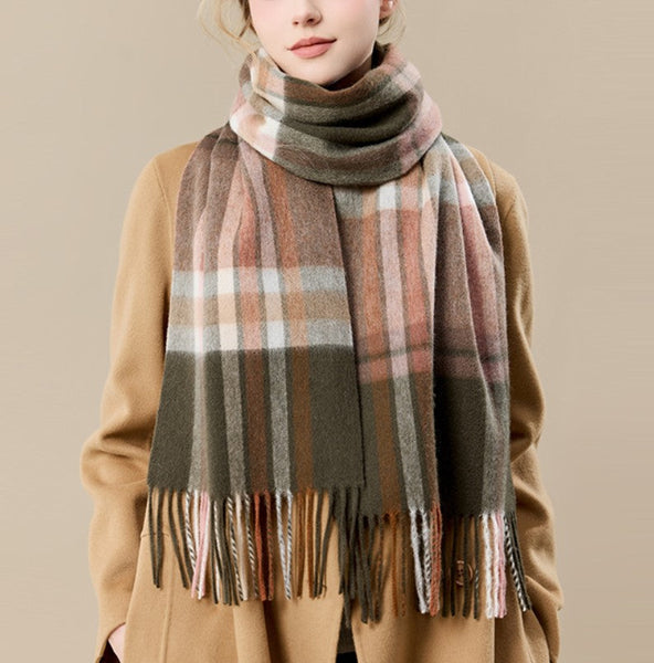 Warm Winter Scarf, Cold Weather Scarf, Soft Cashmere Scarf for Women, Checked Scarf Winter Wool Scarf, Elegant Wool Scarves, Holiday Scarf, Fashion Scarf, Christmas Gifts for Her-Silvia Home Craft