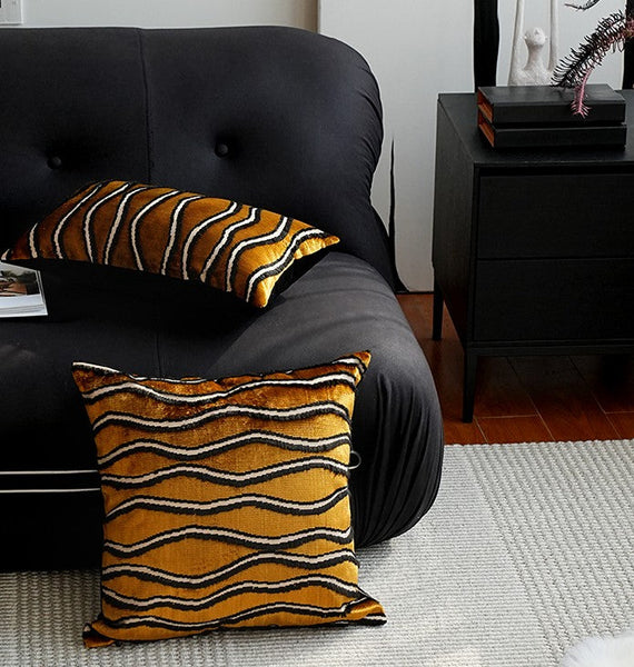 Golden Contemporary Pillows, Abstract Decorative Throw Pillows, Square Modern Throw Pillows for Couch, Large Simple Throw Pillow for Interior Design-Silvia Home Craft