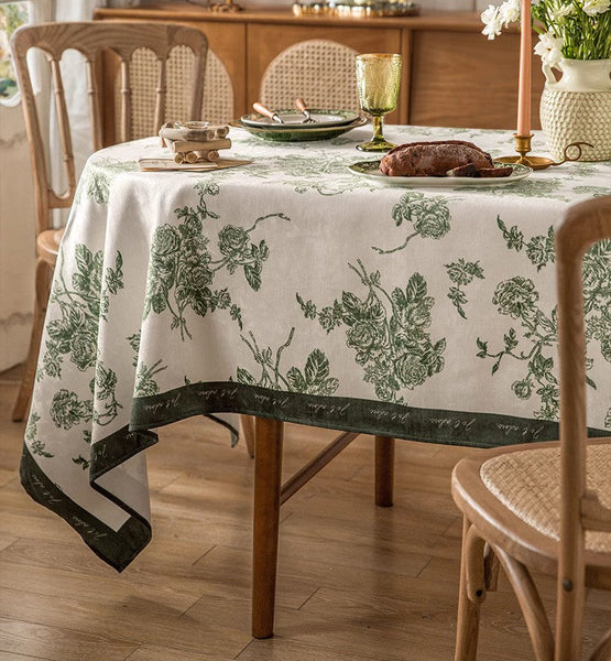 Chenille Flower Tablecloth for Dining Table, Elegant French Style Table Cover for Dining Room Table, Modern Rectangle Tablecloth for Oval Table-Silvia Home Craft