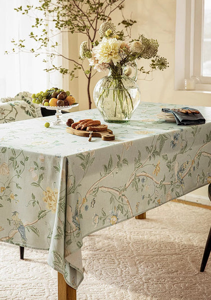 Kitchen Table Cover, Spring Flower Tablecloth for Round Table, Flower Table Cover for Dining Room Table, Modern Rectangle Tablecloth Ideas for Oval Table-Silvia Home Craft
