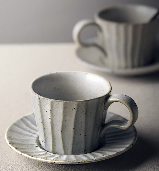 Unique Tea Cup and Saucer, Modern Tea Cup Set for Traditional Afternoon Tea, Handmade Pottery Coffee Cup, Creative Ceramic Coffee Cup with Saucer-Silvia Home Craft