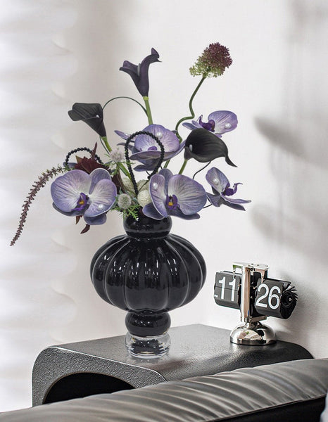 Black Glaze Vase, Contemporary Vases for Modern Home Decor, Black Glass Bud Vases, Handmade Liuli Vases, Centerpiece Vases on Table-Silvia Home Craft
