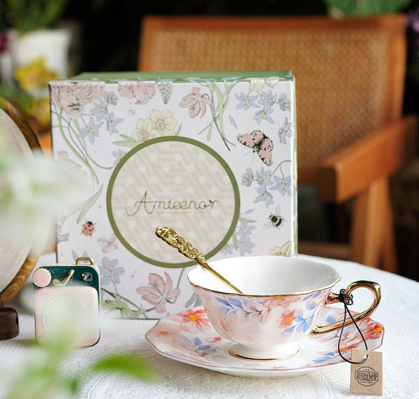Flower Porcelain Tea Cup Saucer Set, Unique Tea Cup and Saucer in Gift Box,British Royal Ceramic Cups for Traditional Afternoon Tea, Elegant Ceramic Coffee Cups-Silvia Home Craft