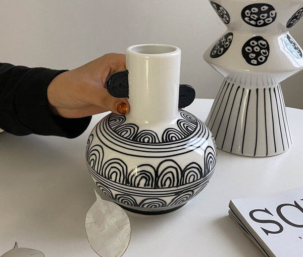 Geometric Porcelain Flower Vases, Handmade Water Holding Flower Vases, Ceramic Bud Vases, Small Flower Vases on Table-Silvia Home Craft