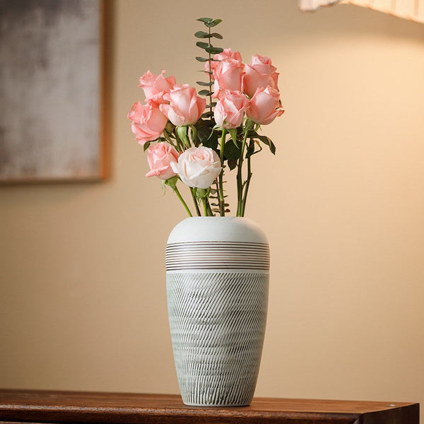 Centerpiece on Dining Table, Large Flower Vase on Table, Pottery Flower Vases Urn, Modern Bouquet Flower Vases, Handmade Water Holding Flower Vases-Silvia Home Craft