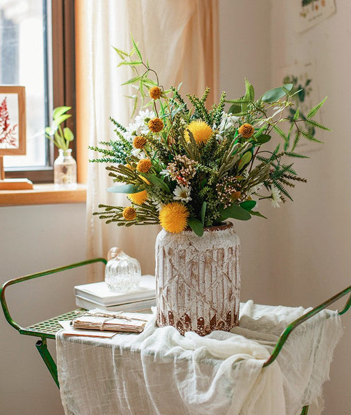 Beautiful Modern Artificial Flowers for Dining Room Table, Dandelion, Wheat Branch, Eucalyptus Globulus, Unique Flower Arrangement for Home Decoration-Silvia Home Craft