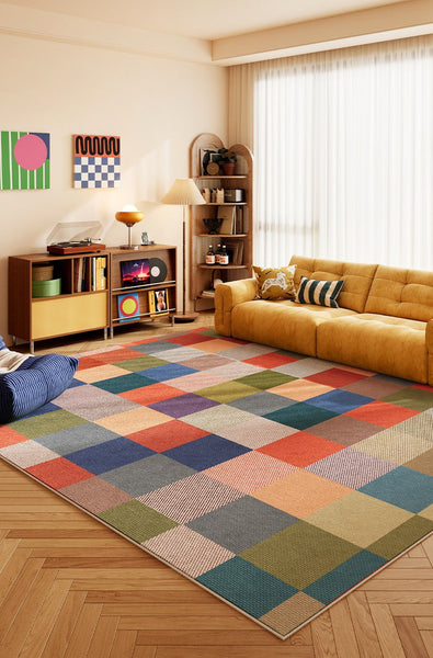 Colorful Abstract Modern Rugs, Contemporary Area Rugs, Modern Living Room Rug Ideas, Geometric Carpets for Bedroom, Simple Modern Floor Rugs-Silvia Home Craft