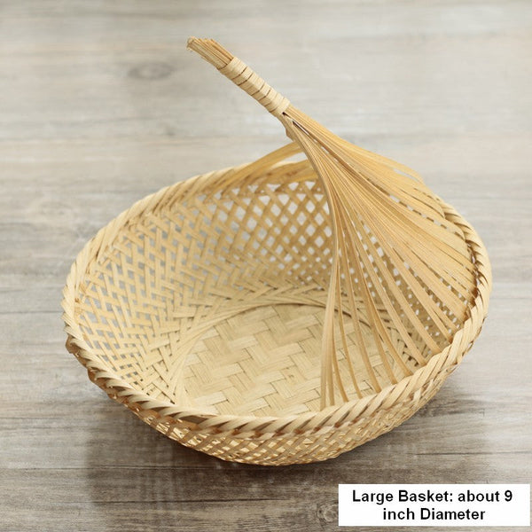 Lovely Cute Picnic Food Basket, Bamboo Basket for Food, Natural Fruit Basket Kitchen Storage Baskets, Natural Hand-woven Bamboo Basket-Silvia Home Craft