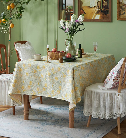Natural Spring Farmhouse Table Cloth, Large Modern Rectangle Tablecloth for Dining Room Table, Square Tablecloth for Round Table, Flower Pattern Tablecloth-Silvia Home Craft