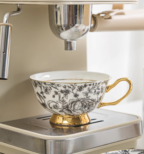 Elegant Flower Ceramic Cups, Unique Royal Coffee Cup and Saucer, Creative Porcelain Tea Cup Saucer Set, Beautiful British Tea Cups-Silvia Home Craft