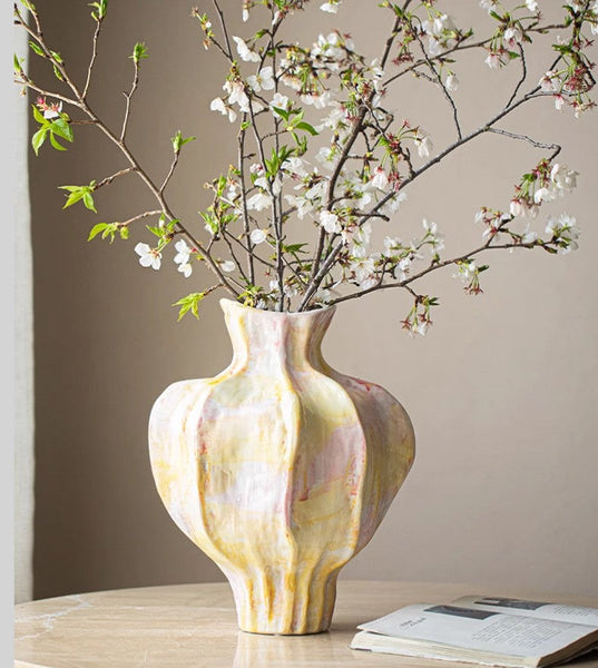 Centerpiece Ceramic Bouquet Vases, Handmade Modern Flower Vase, Large Contemporary Vases on Dining Table, Porcelain Vases for Modern Home Decor-Silvia Home Craft
