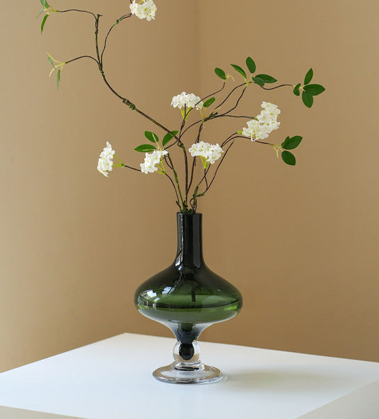 Decorative Glass Vase, Mid Century Glass Vases, Handmade Modern Vases for Bedroom, Centerpiece Contemporary Vases on Table, Modern Glass Vase for Flowers-Silvia Home Craft