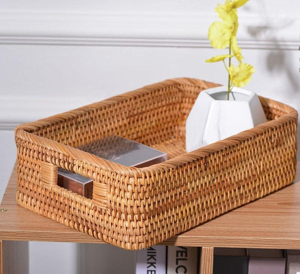 Rectangular Storage Baskets for Pantry, Rattan Storage Basket for Shelves, Storage Baskets for Kitchen, Woven Storage Baskets-Silvia Home Craft