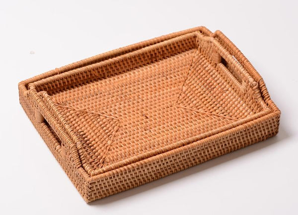 Rattan Bread Plate with Handle, Storage Baskets for Kitchen, Woven Storage Basket, Fruit Plate for Kitchen, Storage Baksets for Shelves-Silvia Home Craft