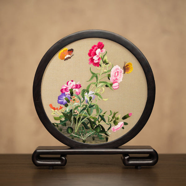 Unique Birthday Gift, Traditional Chinese Suzhou Embroidery Ornament, Exclusive Business Present Flower and Butterfly Embroidered Decor, Premium Souvenir-Silvia Home Craft