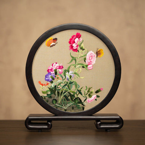 Unique Birthday Gift, Traditional Chinese Suzhou Embroidery Ornament, Exclusive Business Present Flower and Butterfly Embroidered Decor, Premium Souvenir-Silvia Home Craft
