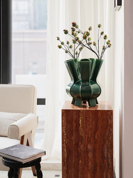 Unique Handmade Modern Flower Vase, Centerpiece Ceramic Bouquet Vases, Contemporary Vases on Dining Table, Green Porcelain Vases for Modern Home Decor-Silvia Home Craft