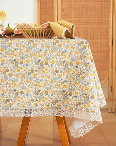 Dining Room Flower Table Cloths, Cotton Rectangular Table Covers for Kitchen, Farmhouse Table Cloth, Wedding Tablecloth, Square Tablecloth for Round Table-Silvia Home Craft