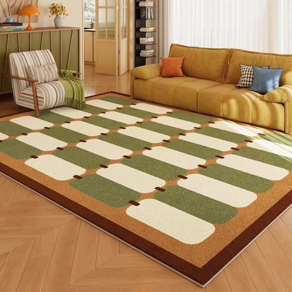 Geometric Area Rugs, Mid Century Contemporary Rugs, Green Modern Rugs for Living Room, Colorful Area Rugs for Bedroom-Silvia Home Craft