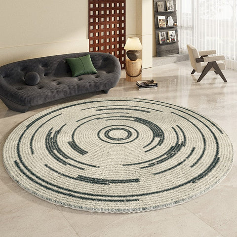 Geometric Modern Rugs for Bedroom, Thick Round Rugs for Dining Room, Modern Area Rugs under Coffee Table, Abstract Contemporary Round Rugs-Silvia Home Craft