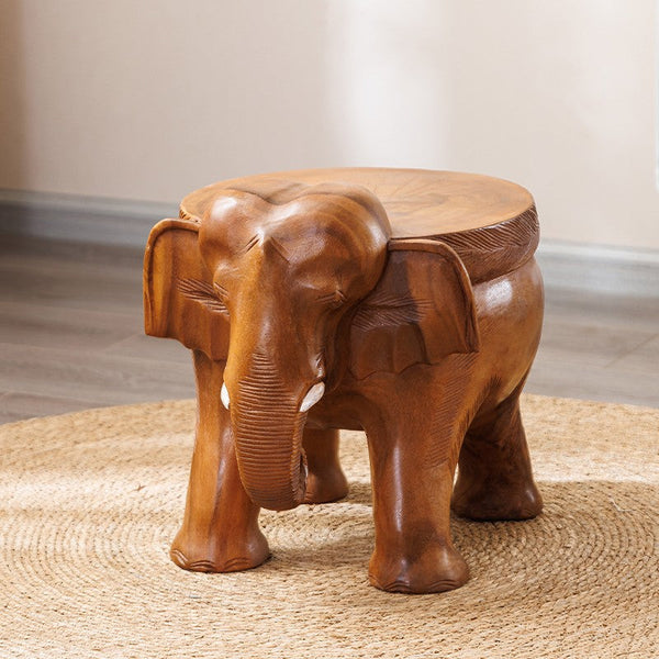 Dining Table Stool, Handmade Solid Wood low Stool, Elephant Wooden Stool, Elephant Sofa Stool, Creative Shoe-changing Stool-Silvia Home Craft