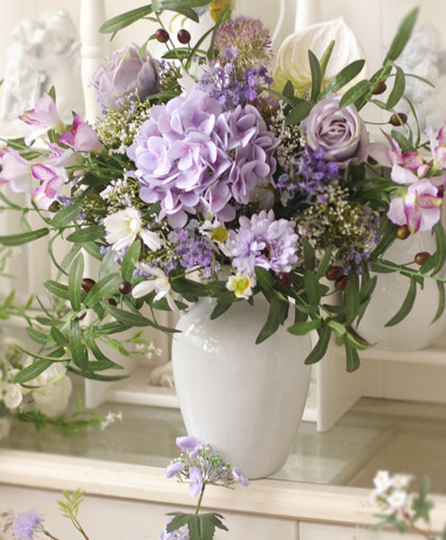 Large Bunch of Purple Romantic Flowers, Real Touch Artificial Floral for Living Room, Beautiful Spring Flower Arrangement for Home Decoration, Table Centerpiece-Silvia Home Craft