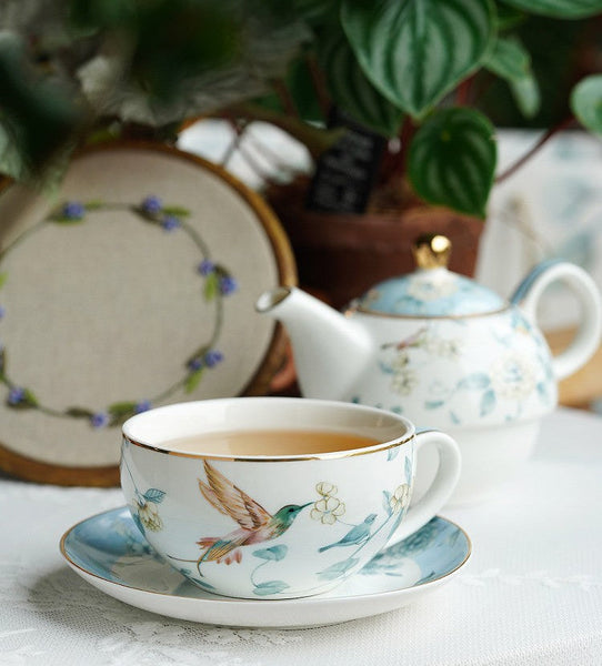Stackable Teapot and Cup Set, Ceramic Tea Pot with Integrated Cup, Porcelain Teapot with Matching Cup and Saucer in Gift Box, Mother-and-Baby Teapot with Matching Saucer-Silvia Home Craft
