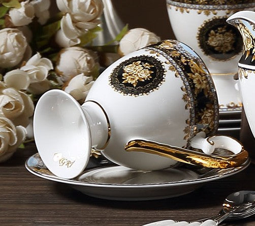 Royal Porcelain Tea Cup Saucer Set, 8 oz Tea Cup and Saucer in Gift Box as Birthday Gift, Elegant Ceramic Coffee Cups, Beautiful British Tea Cups-Silvia Home Craft