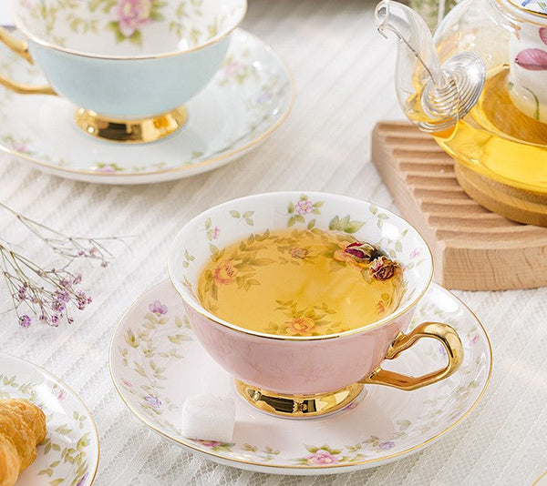 Elegant Ceramic Coffee Cups, Beautiful British Tea Cups, Unique Afternoon Tea Cups and Saucers in Gift Box, Royal Bone China Porcelain Tea Cup Set-Silvia Home Craft