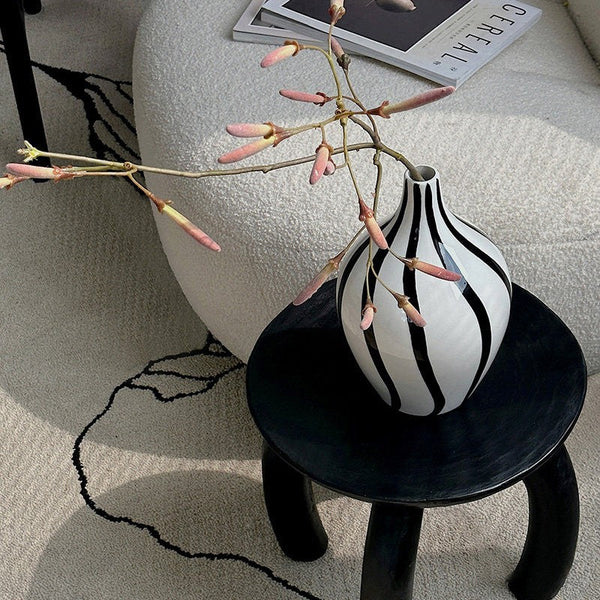 Porcelain Flower Vases, Modern Flower Vases on Table, Water Holding Flower Vases, Black and White Striped Ceramic Vase-Silvia Home Craft