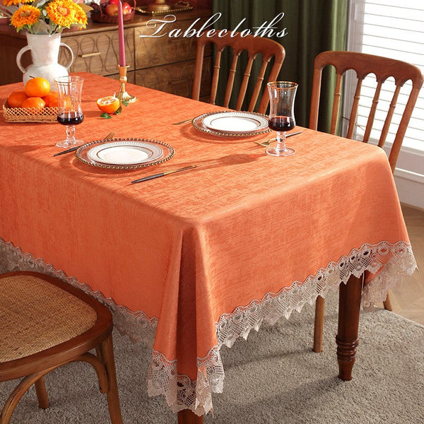 Orange Modern Table Cover for Dining Room Table, Large Modern Rectangle Tablecloth, Square Tablecloth for Round Table, Lace Tablecloth for Home Decoration-Silvia Home Craft