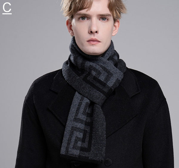 Gray Thick Wool Scarf, Black Business Formal Men Scarf Styles, Wool Scarf for Gentleman, Men's Winter Scarf, Casual Scarf Men, Men's Wool Scarf Winter, Red Fashion Scarf-Silvia Home Craft