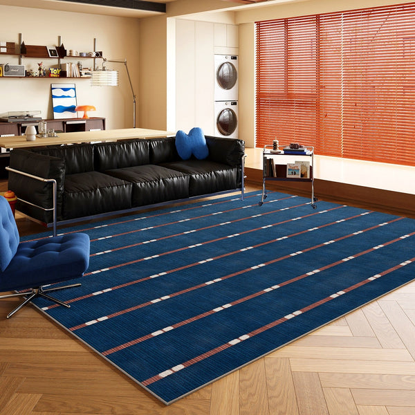 Blue Modern Rugs for Dining Room, Bedroom Modern Floor Carpet, Mid Century Area Rugs, Contemporary Modern Living Room Rug Ideas-Silvia Home Craft