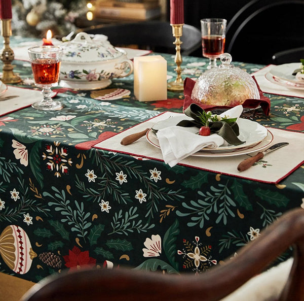 Jingle Bell Christmas Table Covers for Dining Table, Green Table Cloth for Oval Table, Large Modern Rectangle Tablecloth for Large Table-Silvia Home Craft