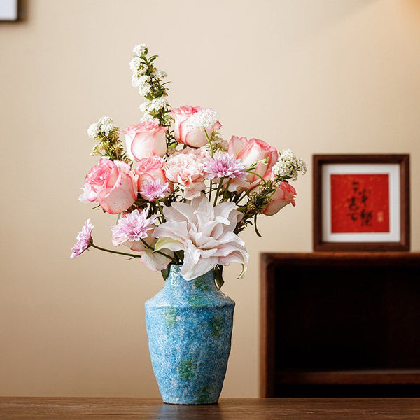 Centerpiece on Dining Table, Blue Flower Vase on Table, Handmade Water Holding Flower Vases, Pottery Flower Vases, Modern Bouquet Flower Vases-Silvia Home Craft