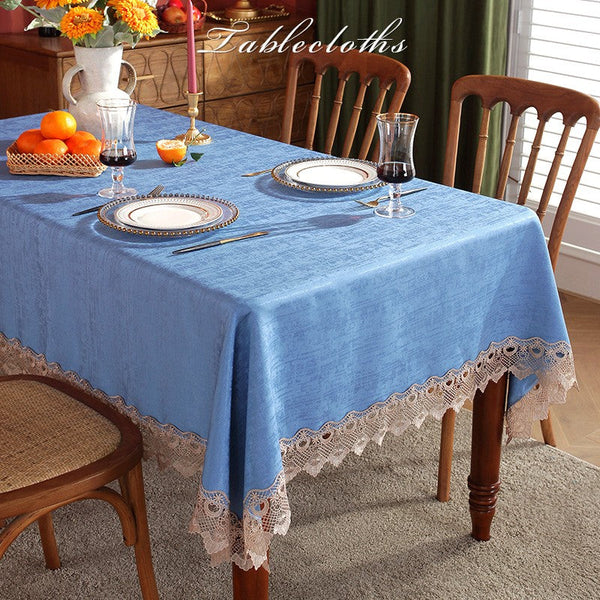Large Modern Rectangle Tablecloth, Simple Table Cover for Dining Room Table, Blue Lace Tablecloth Ideas for Home Decoration, Square Tablecloth for Round Table-Silvia Home Craft