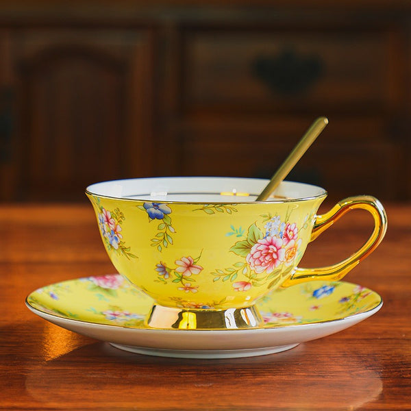 Flower Tea Cup and Saucer Set of 2 Cups in Gift Box, Porcelain Tea Cup Saucer Set, Floral Ceramic Coffee Cup with Saucer, Beautiful British Tea Cup and Saucer-Silvia Home Craft
