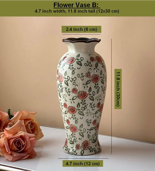 Rustic Porcelain Flower Vases, Handmade Water Holding Flower Vases, Ceramic Bouquet Vases, Tall Flower Vases on Table-Silvia Home Craft