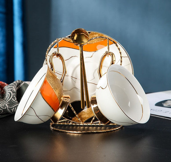 Elegant Royal Ceramic Coffee Cups, Unique Tea Cups and Saucers in Gift Box as Birthday Gift, Beautiful British Tea Cups, Creative Porcelain Tea Cup Set-Silvia Home Craft