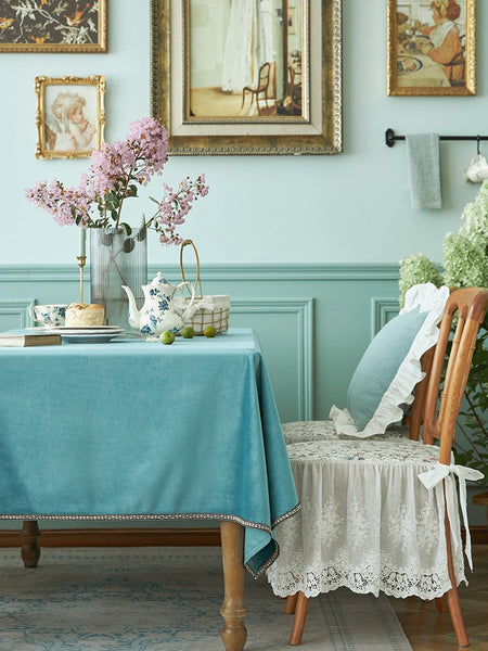 Ramie Velvet Rectangle Tablecloth for Home Decoration, Blue Square Tablecloth for Round Table, Modern Blue Table Cloth for Dining Room Table-Silvia Home Craft