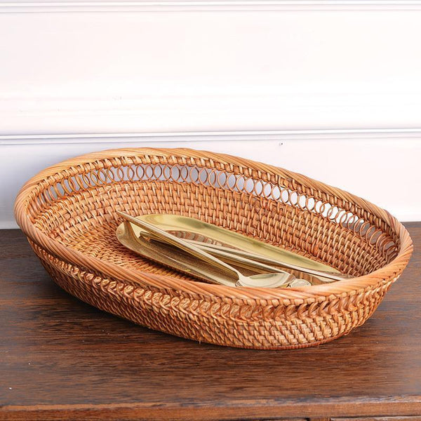 Rattan Storage Basket for Pantry, Round Storage Basket, Storage Baskets for Kitchen, Woven Storage Basket for Dining Room-Silvia Home Craft