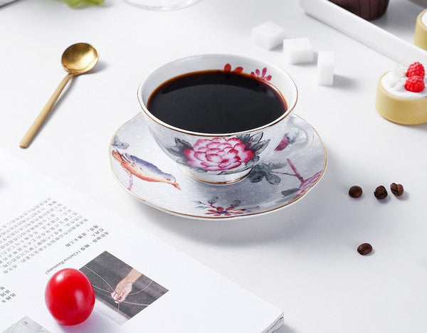 Unique Porcelain Cup and Saucer, Beautiful British Flower Tea Cups, Elegant Ceramic Coffee Cups, Creative Bone China Porcelain Tea Cup Set-Silvia Home Craft