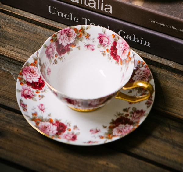 Unique Royal Coffee Cup and Saucer, Elegant Flower Ceramic Cups, Creative Porcelain Tea Cup Saucer Set, Beautiful British Tea Cups-Silvia Home Craft