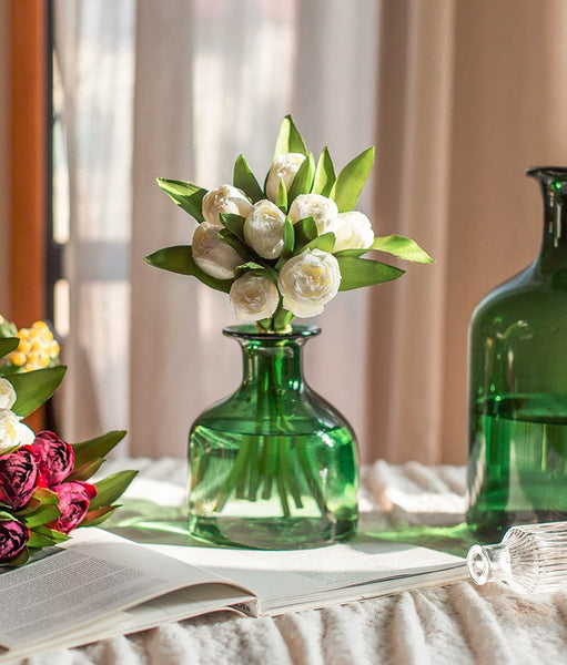 Spring Artificial Floral for Dining Room Table, White Tulip Flowers, Bedroom Flower Arrangement Ideas, Simple Modern Floral Arrangement Ideas for Home Decoration-Silvia Home Craft